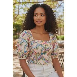 Rachel Roy Women’s Crop Top‎ Floral Puff Sleeve Square Neck Size Small